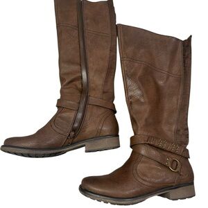 BareTraps Sigourney Knee High Brown Tall Buckle Boots Zip Down 7M‎ With Box